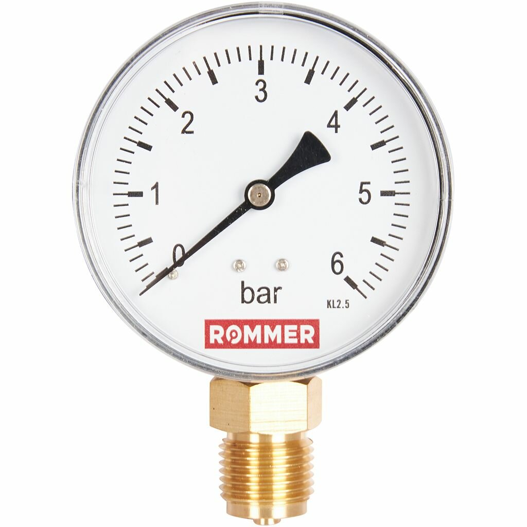 Манометр радиальный D = 80 мм подключение 1/2" до 6 бар ROMMER