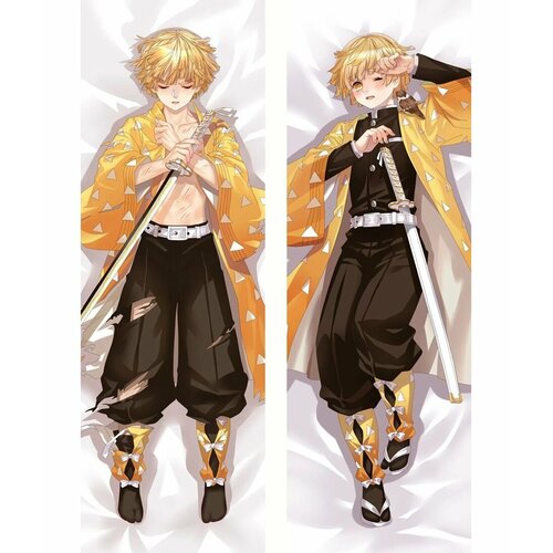 Наволочка Дакимакура Зеницу Клинок рассекающий демонов Zenitsu Demon Slayer 150х50 см Бязь (хлопок 100%)