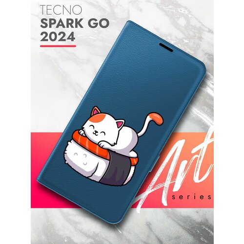 Чехол на Tecno Spark Go 2024 (Техно Спарк Гоу 2024) синий книжка эко-кожа с функцией подставки и магнитами Book Case, Brozo (принт) Котик Спит чехол книжка на tecno spark 7 техно спарк 7 book art jack черный