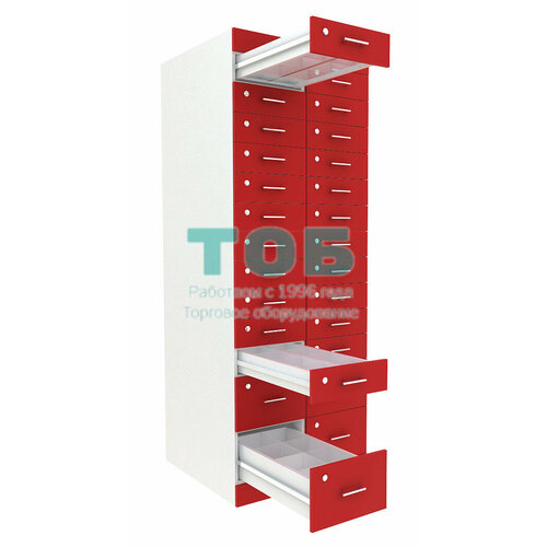 Рецептурный шкаф для аптек METACASE №2 глубиной 800 мм серии RED (26 ящиков)
