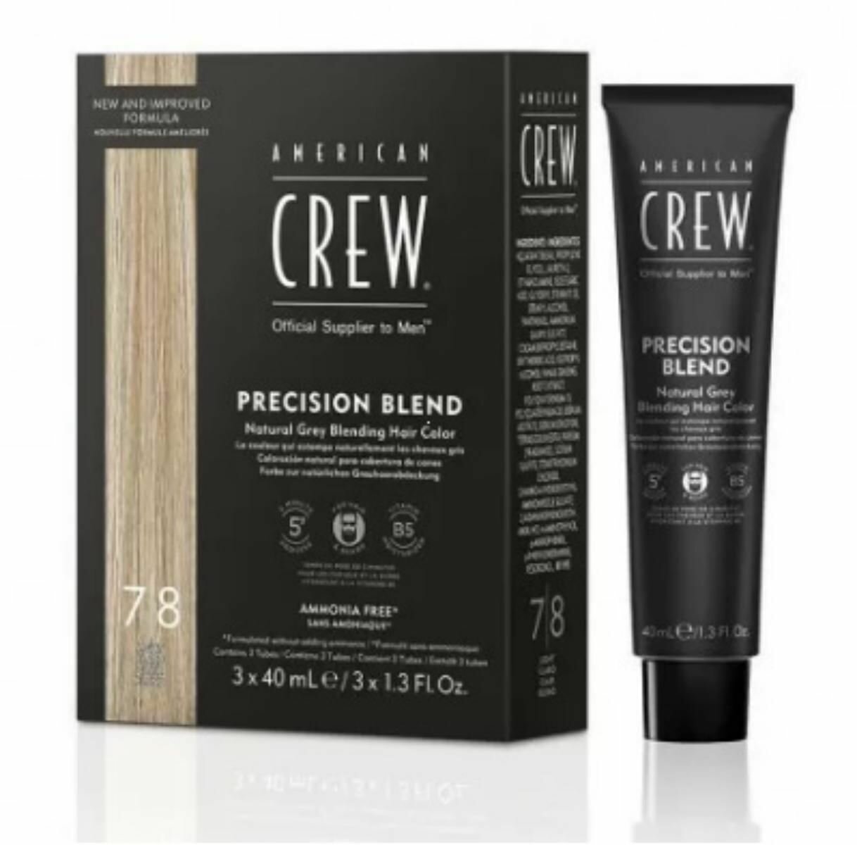 American Crew Precision Blend - Краска для седых волос для бороды и усов светлый оттенок 7/8 3*40 мл