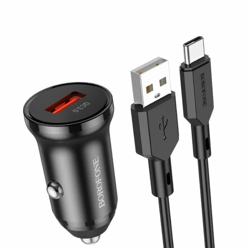 Автомобильное зарядное устройство USB Borofone BZ18 (18W/QC3.0/кабель Type-C) <черный>