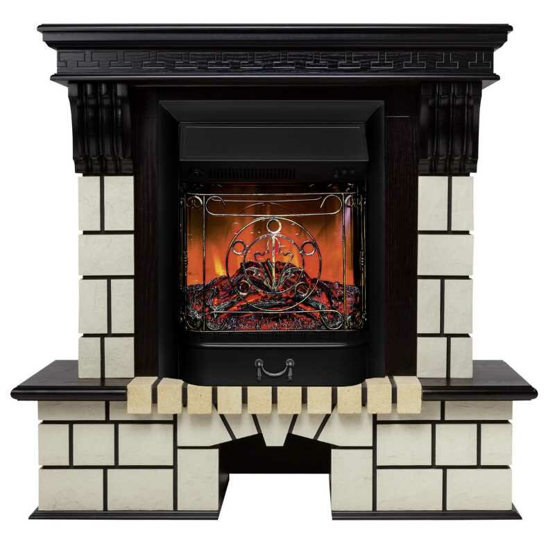 Камин электрический RealFlame "Stone STD AO", с эффектом живого огня, напольный с очагом Majestic Lux Black