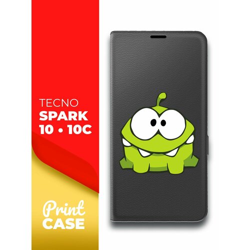 Чехол на Tecno Spark 10/ 10C (Техно Спарк 10/10С) черный книжка эко-кожа подставка отделением для карт и магнитами Book case, Miuko (принт) Ам-Ням чехол на tecno spark 10 10c техно спарк 10 10с черный книжка эко кожа подставка отделением для карт и магнитами book case miuko принт лев черный