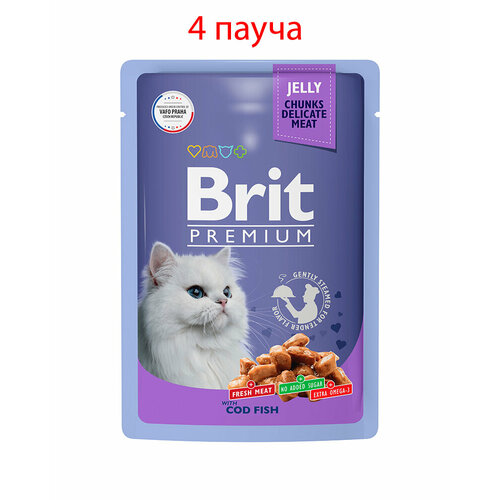 пауч brit premium для взрослых кошек тунец в желе 85гр 4шт Пауч Brit Premium для взрослых кошек треска в желе 85гр, 4шт