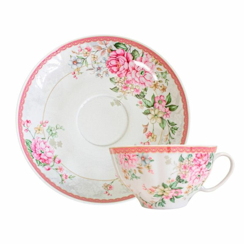 фото Пара чайная фарфоровая 275 мл. Ф. Белый лебедь "Цветочный вальс"