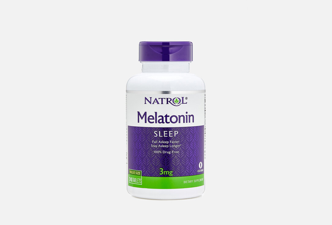 БАД для здорового сна NATROL, Melatonin 3mg Витамин В6, Кальций в таблетках 240мл