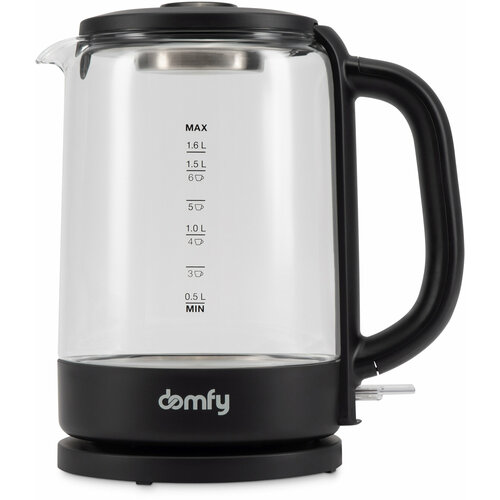 Чайник электрический Domfy DSB-EK304 1.7л. 2200Вт черный (корпус: стекло) чайник электрический domfy dsb ek304 2200вт черный