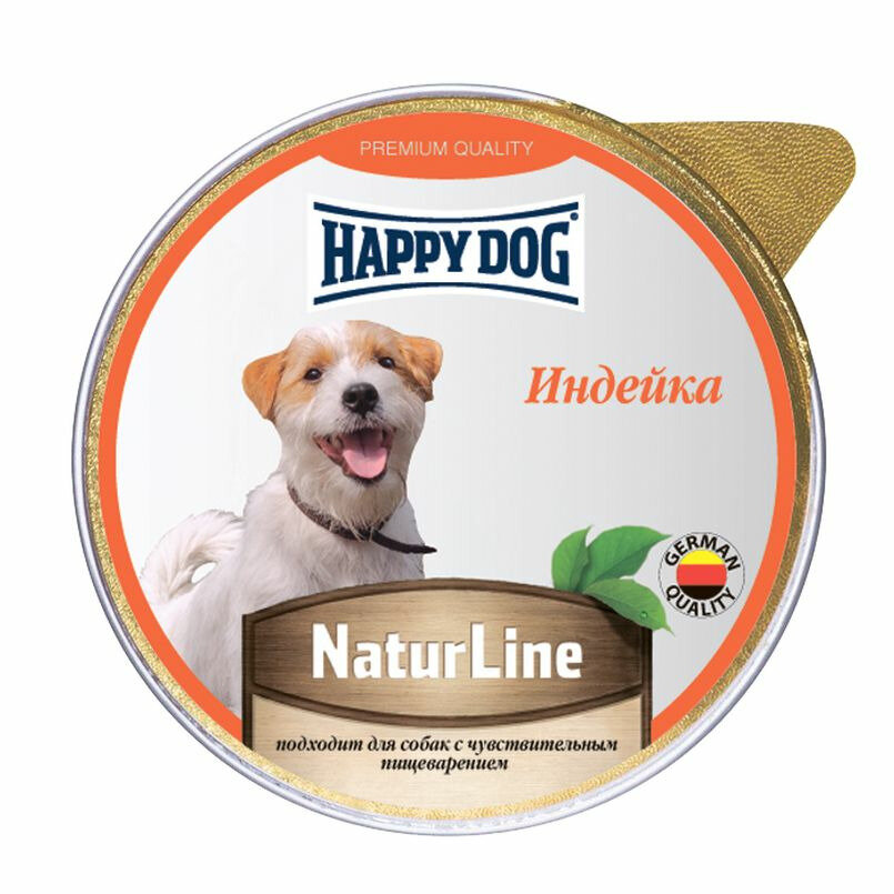 Happy Dog Natur Line полнорационный влажный корм для собак и щенков, паштет с индейкой, в ламистерах - 125 г х 10 шт