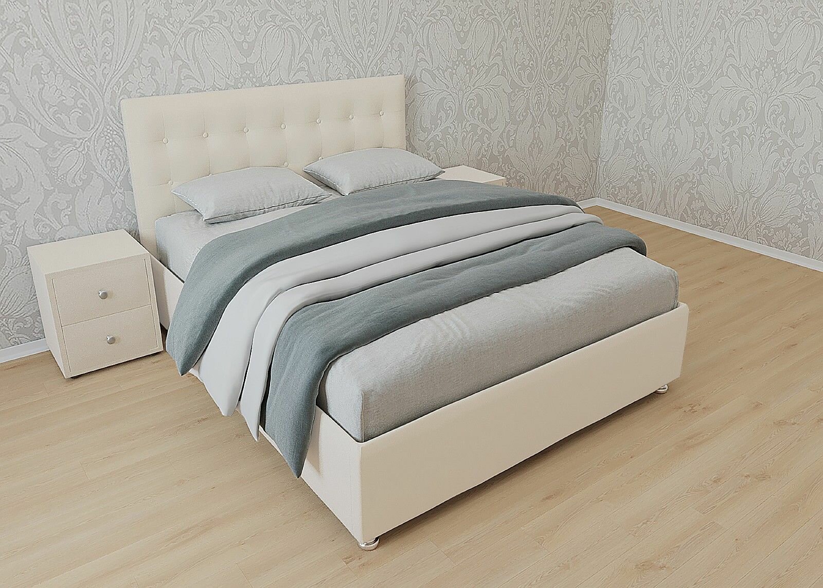 Односпальная кровать Венеция 90x200 основание металлическое с ламелями велюр белый без ножек
