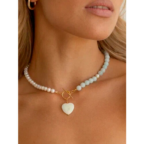 Колье MOON SOUL, перламутр, жемчуг пресноводный культивированный, жемчуг культивированный, агат, жемчуг пресноводный, длина 43 см, голубой