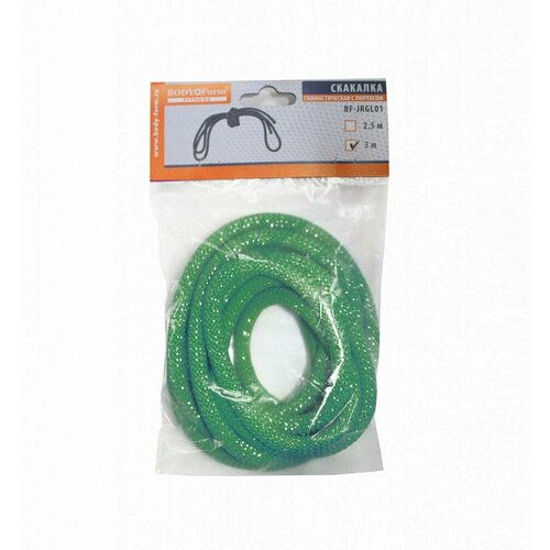 фото Скакалка гимнастическая с люрексом bf-sk04 (bf-jrgl01) 3м, 180гр (зеленый)