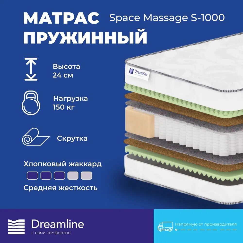 Матрас Dreamline Space Massage S-1000 (х/б жаккард) независимые пружины 120x190 см