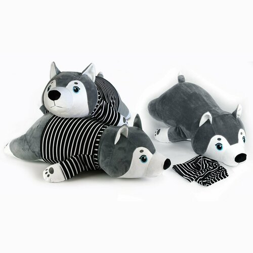 Подушка-антистресс Хаски в тельняшке 64х27 см серый 4320₽