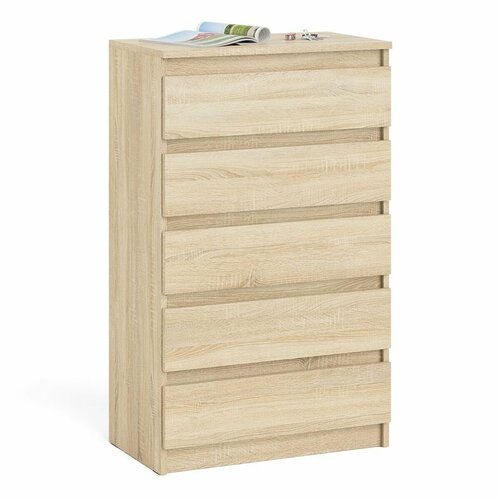 Узкий комод пять ящиков Мори МК700.5 цвет дуб сонома, ШхГхВ 70,4х41х114 см