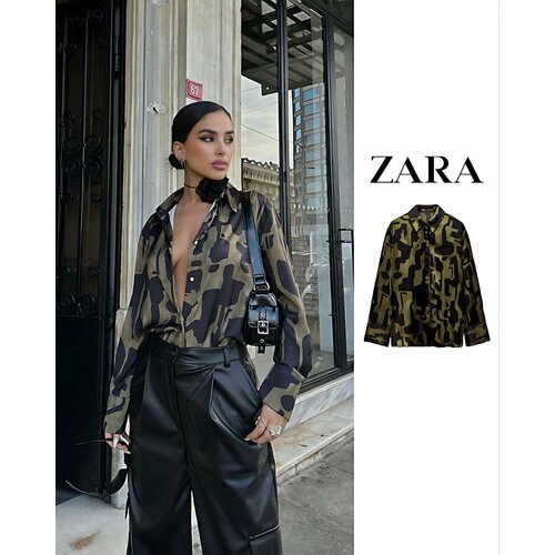 фото Рубашка , размер 44/46, хаки, коричневый без бренда