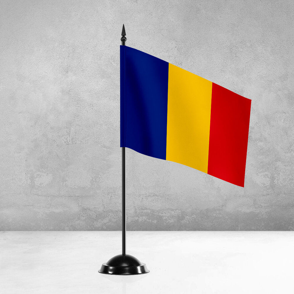 Настольный флаг Румынии на пластиковой черной подставке