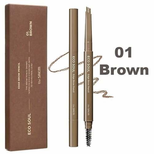 The Saem Карандаш для бровей с трехмерным шестигранным стержнем 0,3 г Eco Soul Edge Brow Pencil, оттенок 01 Brown карандаш для бровей eco soul edge brow pencil 0 6г 03 gray brown