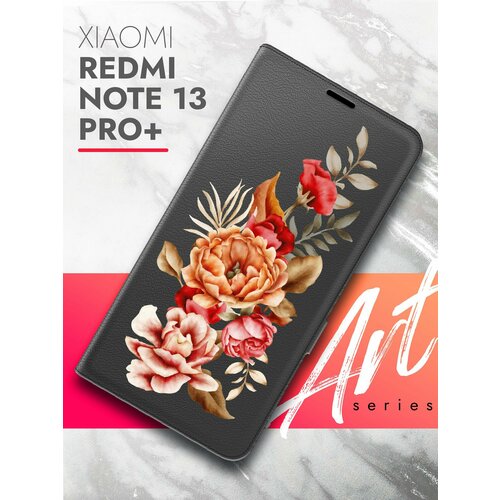 Чехол на Xiaomi Redmi Note 13 Pro+ (Ксиоми Редми Ноте 13 Про+) черный книжка экокожа подставка магнит Book case, Brozo (принт) Ржавый Пион чехол на xiaomi redmi note 13 pro ксиоми редми ноте 13 про черный книжка экокожа подставка магнит book case brozo принт корги шарики