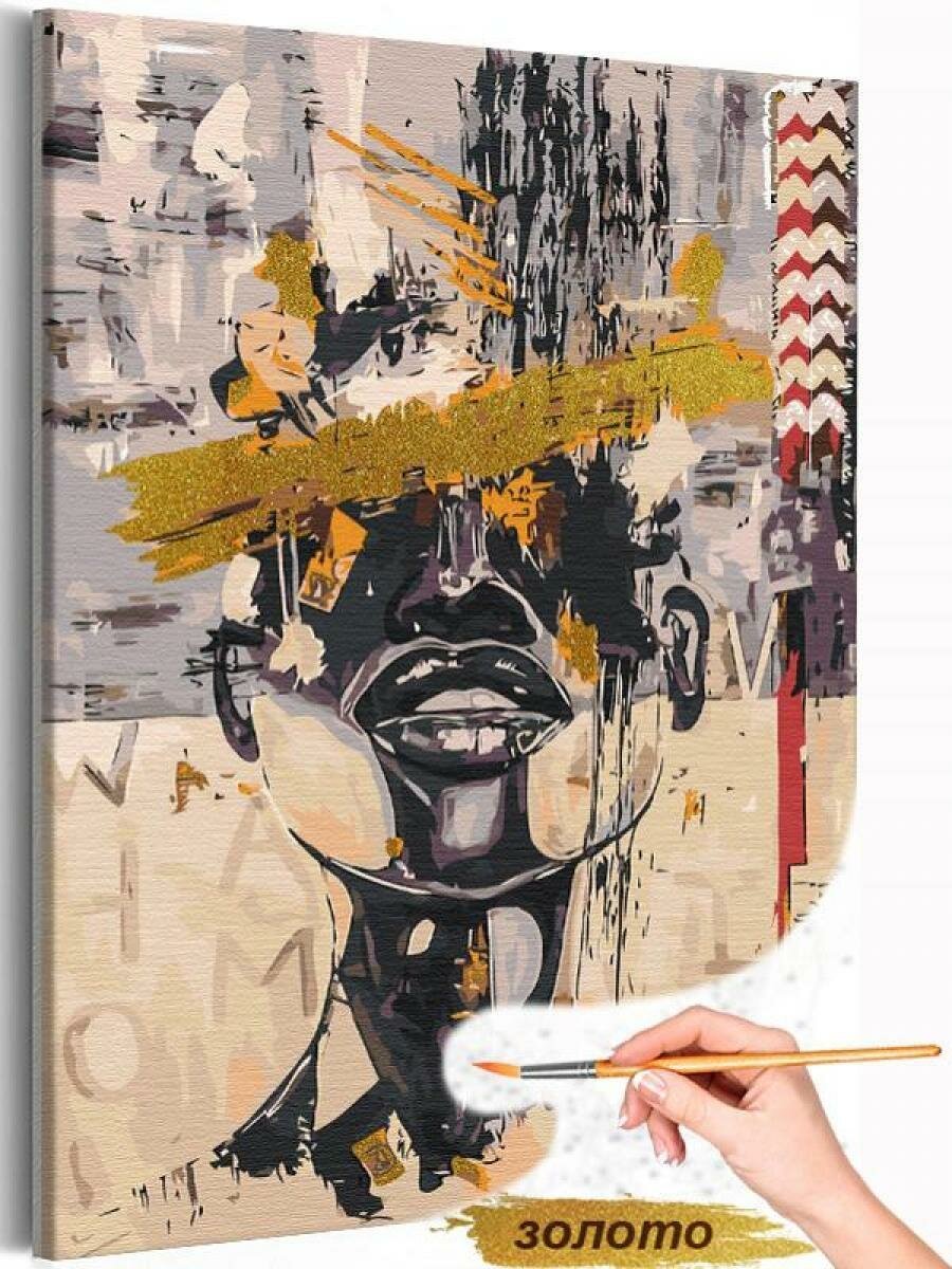 Губы девушки Женщина Африканка Абстракция Люди Золото Раскраска картина по номерам на холсте с металлической краской 40х60