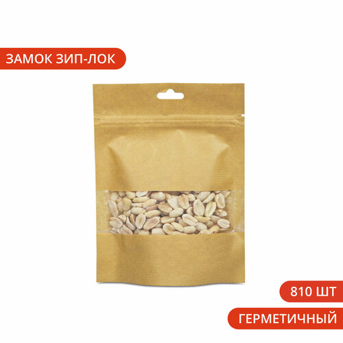 Крафт пакет дой пак с замком зип лок 14х19 см с окном 4 см горчичный 810 шт