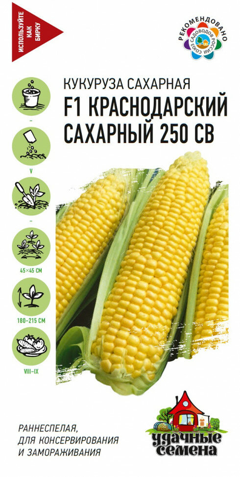 Семена Кукуруза Краснодарский сахарный 250 CВ F1 50г Удачные семена 10 пакетиков