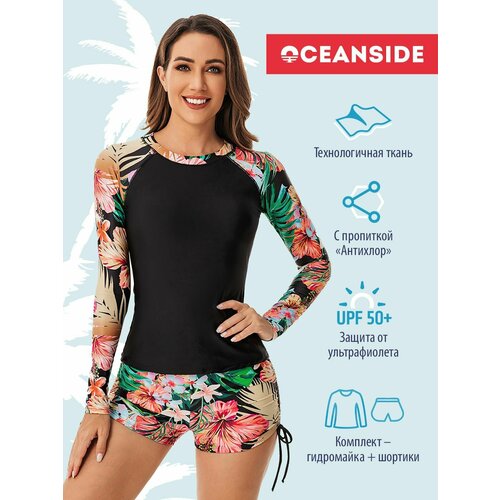 фото Купальник oceanside sport, размер l, красный, бежевый, зеленый, черный
