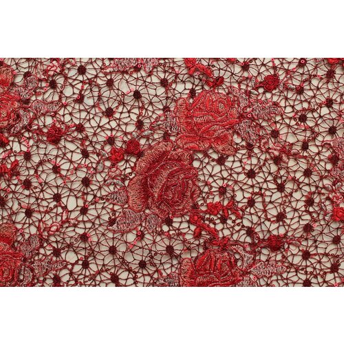 Ткань Макраме рубиновое с пайетками Cadena, ш120см, 0,5 м ткань кружево красное с пайетками cadena ш135см 0 5 м