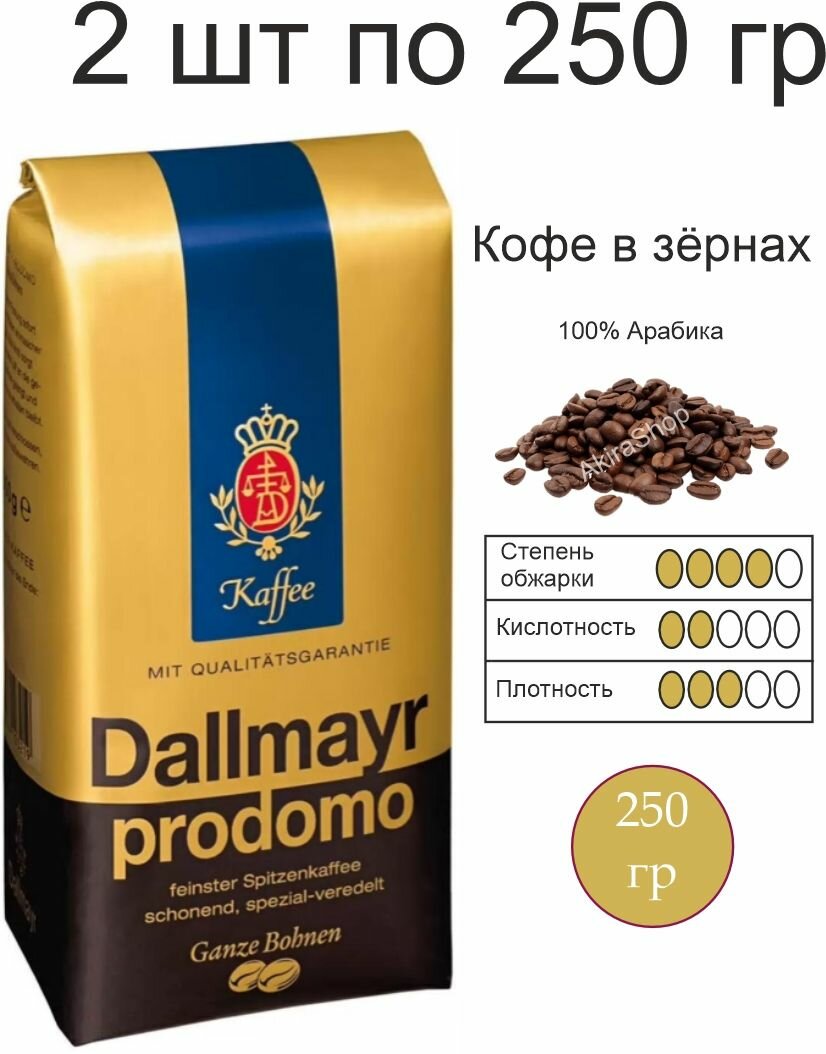 2 шт. Кофе в зернах Dallmayr Prodomo, 250 гр.(500гр)