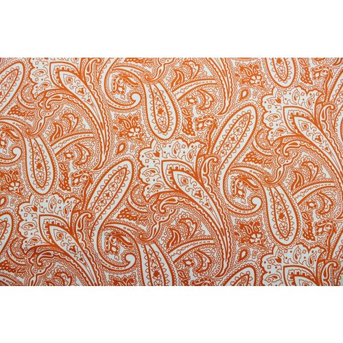 Ткань Хлопок-сатин-стрейч оранжевый пейсли на белом, ш144см, 0,5 м