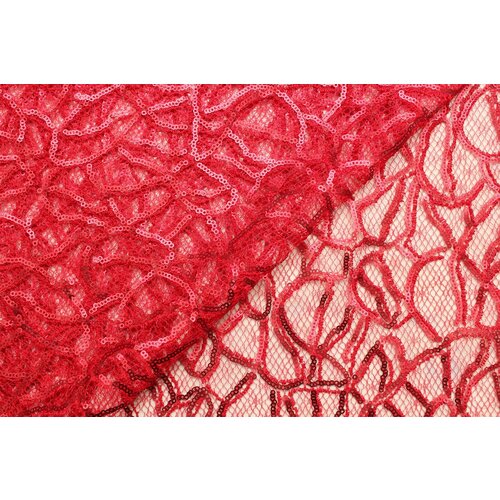 Ткань Кружево красное с пайетками Cadena, ш135см, 0,5 м
