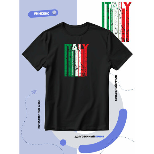 Футболка надпись Italy в виде флага Италии, размер XXS, черный