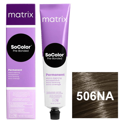 Matrix SoColor Pre-bonded стойкая крем-краска для седых волос Extra coverage, 506Na темный блондин натуральный пепельный, 90 мл matrix socolor перманентная крем краска для волос pre bonded 6va темный блондин перламутрово пепельный усиленный холодный 90 мл