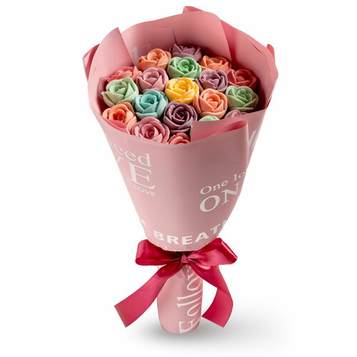 Шоколадный букет "Розы" (19 штук), 190 гр (розовый меланж)
