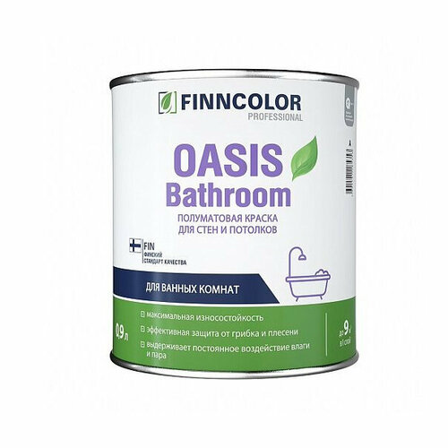 Краска FINNCOLOR Oasis Bathroom для стен и потолков для ванных комнат, База А белый 0.9л