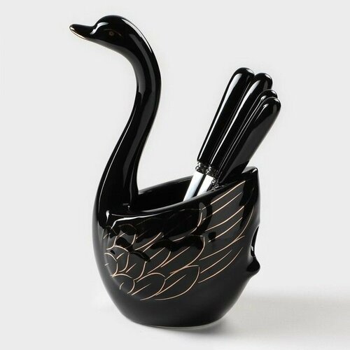 Подставка для столовых приборов Лебедь 9х65х165 в комплекте 2ложки2 вилки цвет черный 2490₽