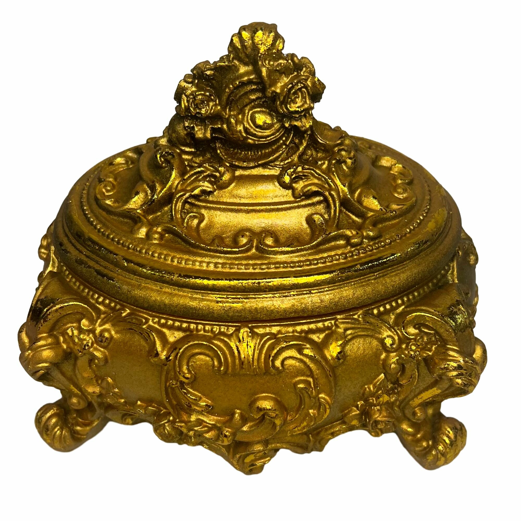 фото Шкатулка "Рококо"; литьевой мрамор; H-12,5 W-10,5 L-14,5 см Цвет: Золото с позолотой