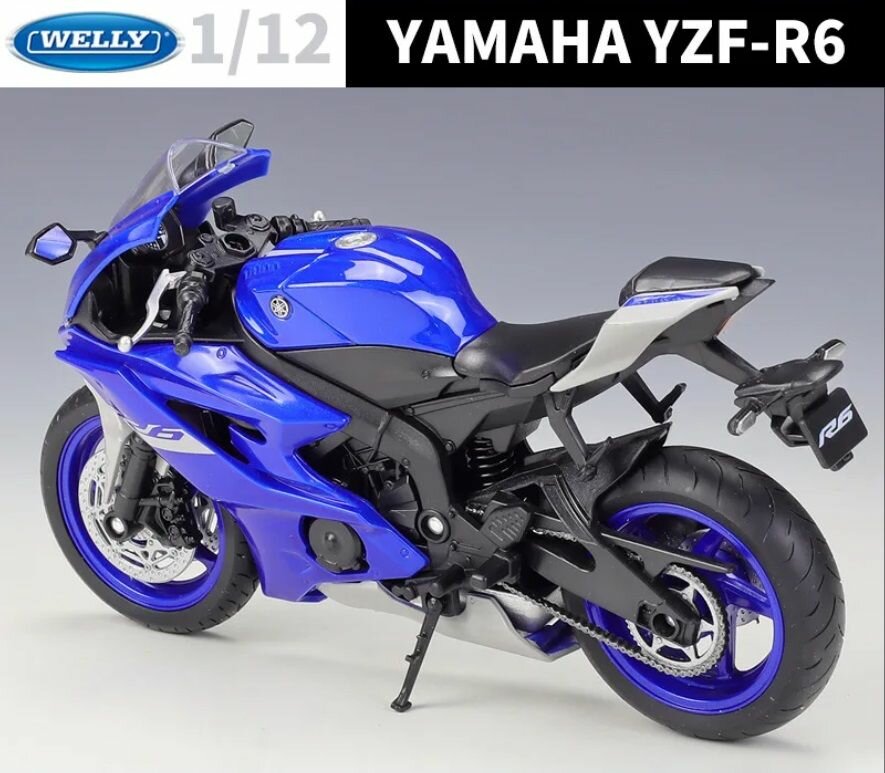 Мотоцикл Welly 1:12 Yamaha YZF-R6 синий - фото №10