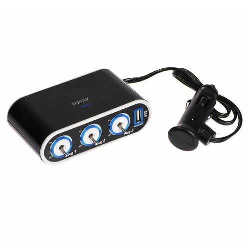 Разветвитель прикуривателя TORSO 12-24 В USB провод 50 см подсветка 1030₽