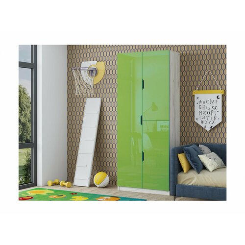 Юниор-15 МДФ Шкаф №1 (Крафт белый, Изумруд металлик)