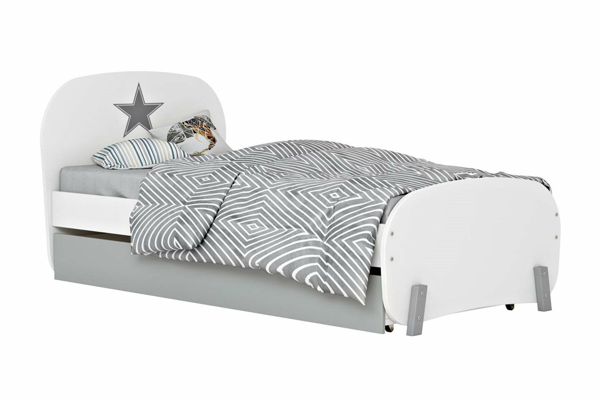 Кровать детская Polini Mirum 1915 с ящиком серый / белый 198.4x103.2x87 см