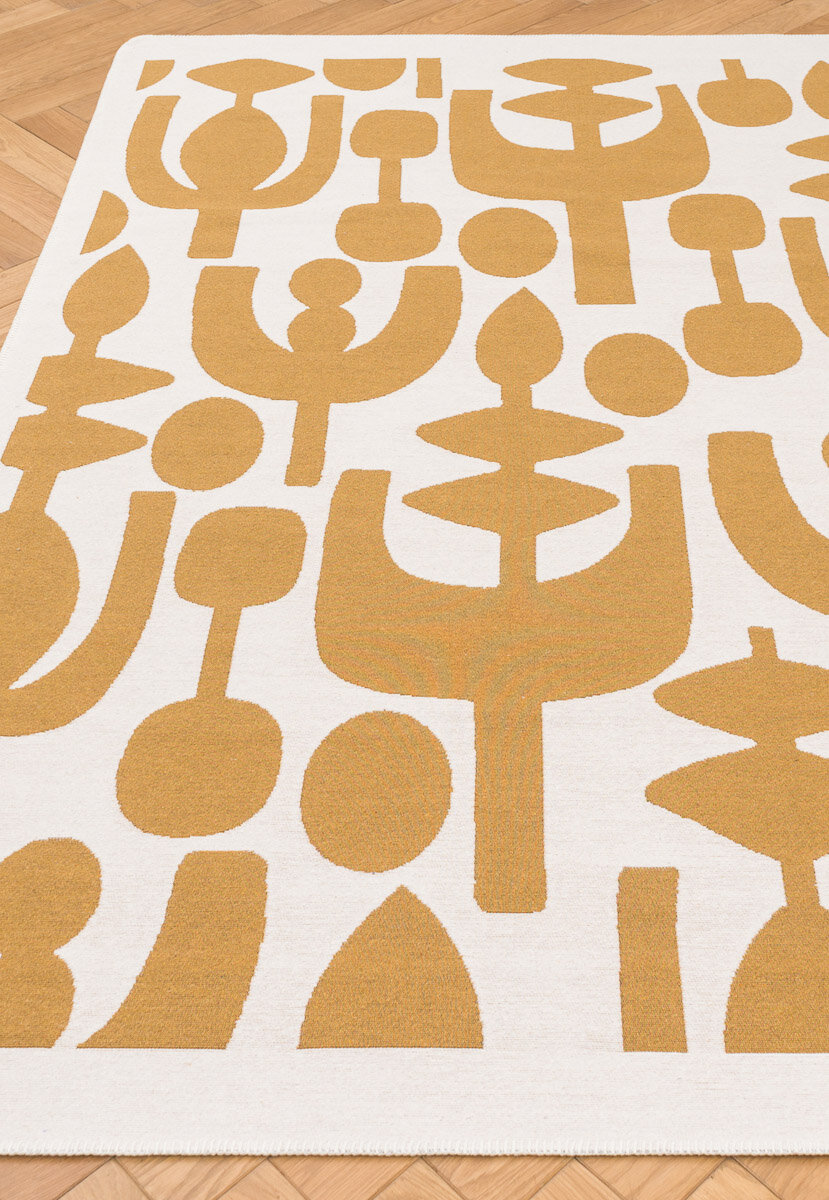 фото Ковер на пол 0,75 на 1,8 м в спальню, гостиную, для кухни, безворсовый, жёлтый Arya Neo ARN 07 White Yellow