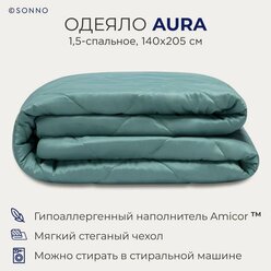Одеяло SONNO AURA, 1,5 спальное 140х205 см, гипоаллергенное, всесезонное, стеганое, цвет Бельгийский зеленый