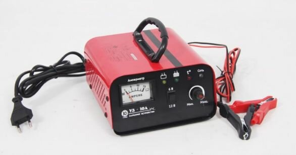 Пуско-зарядное устройство "калибр УЗ-10А (6/12В, зарядный ток 2,5-10А, ёмкость аккумулятора 10-100Ач, 1,5кг)"