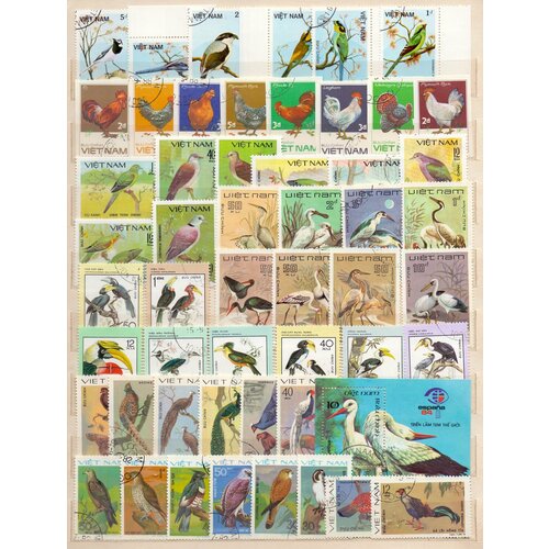 Подборка марок 1965-1991 год. Вьетнам. Птицы-фауна. Чистые, Гашеные, набор 50 марок + 1 блок.