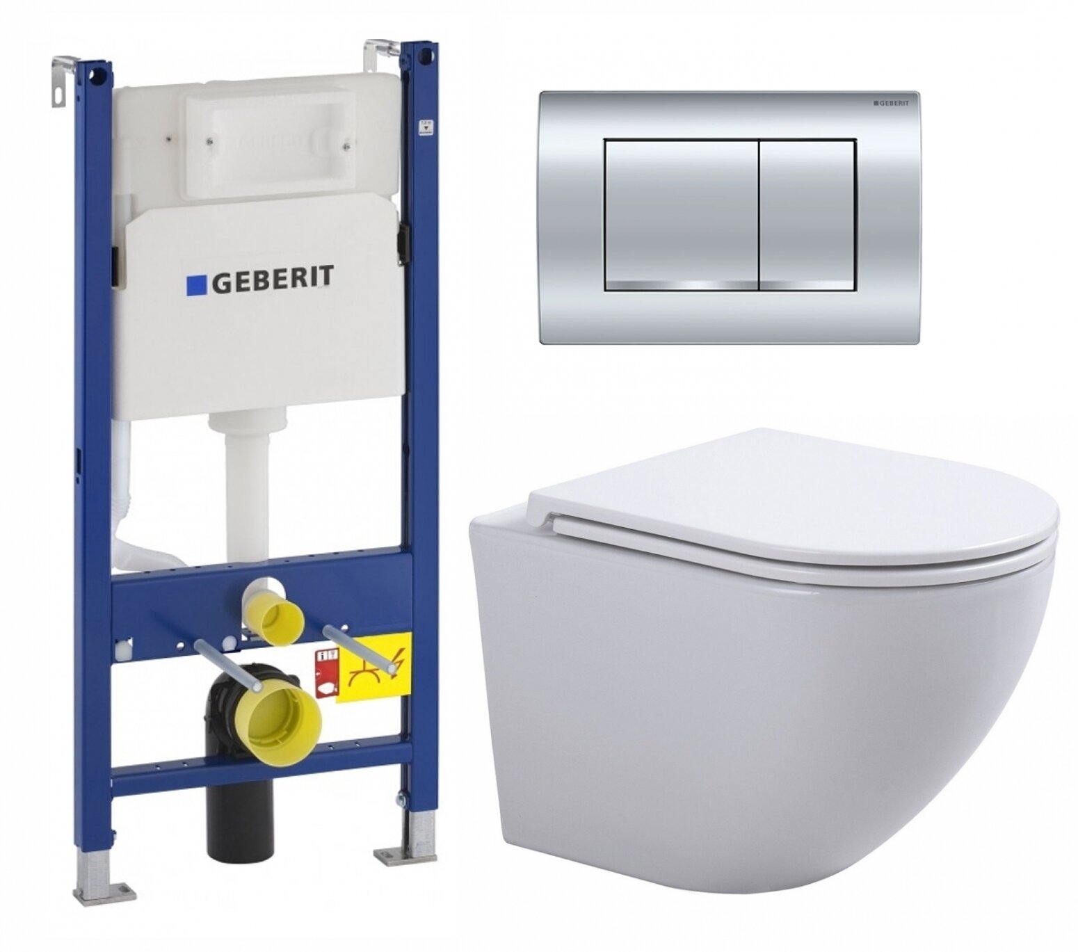 фото Комплект 3 в 1 инсталляция Geberit Duofix Delta30 458.163.21.1 + Подвесной унитаз SinteSi EVI + кнопка хром