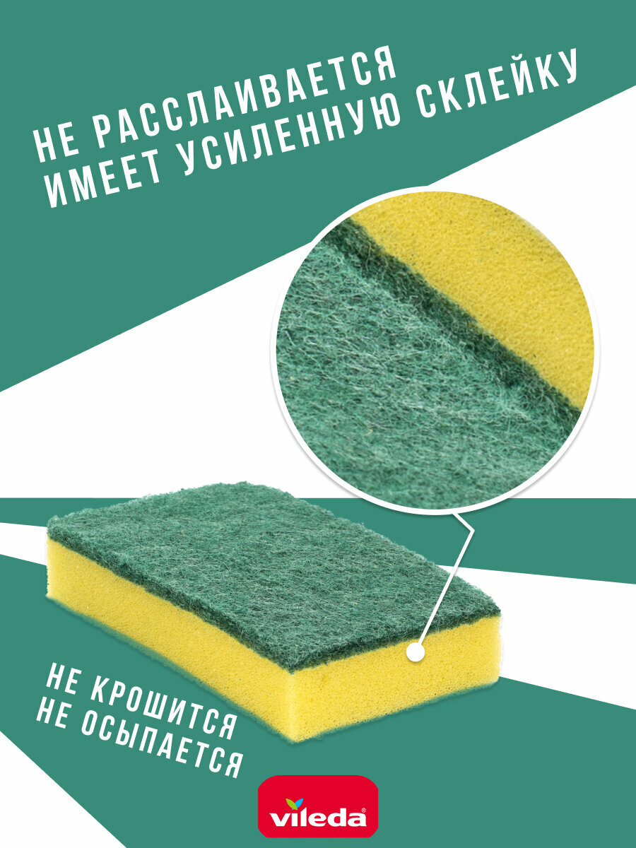 Губка для мытья посуды "Глитци" классическая 1 уп/5 шт, желтый/зеленый — фото 1