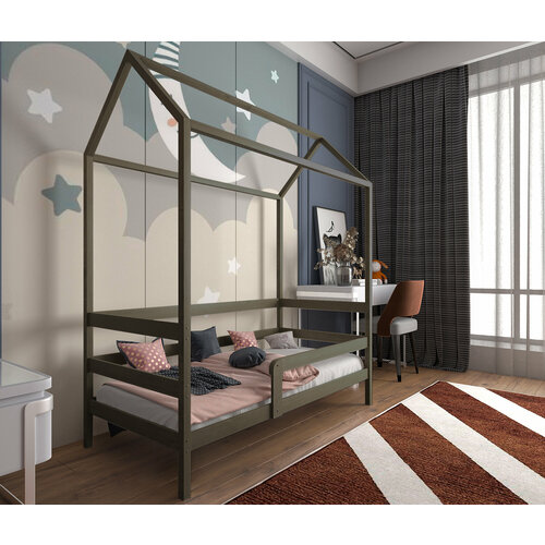 Кровать детская "Классика", спальное место 180х90, масло "Графит", из массива