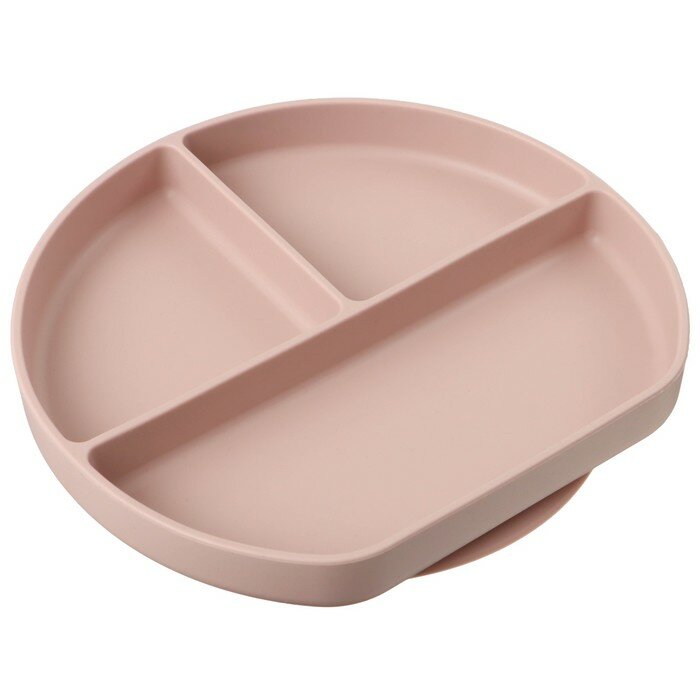 Mum&Baby Тарелка детская 3 секции на присоске, M&B, 20.5×19×3, силикон, пыльная роза