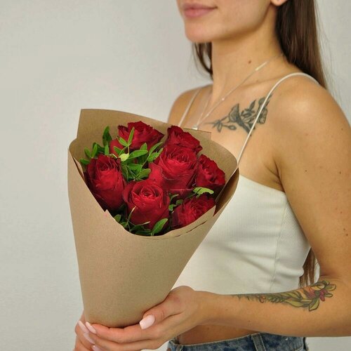 Изображение товара Букет живых цветов Бордовые (красные) розы, 7 штучек Африканская страсть